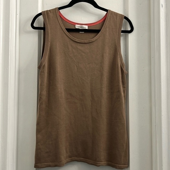 COLDWATER CREEK Silk and Cotton Blend Sweater Tank / Camisole size Large, camel - Picture 1 of 4